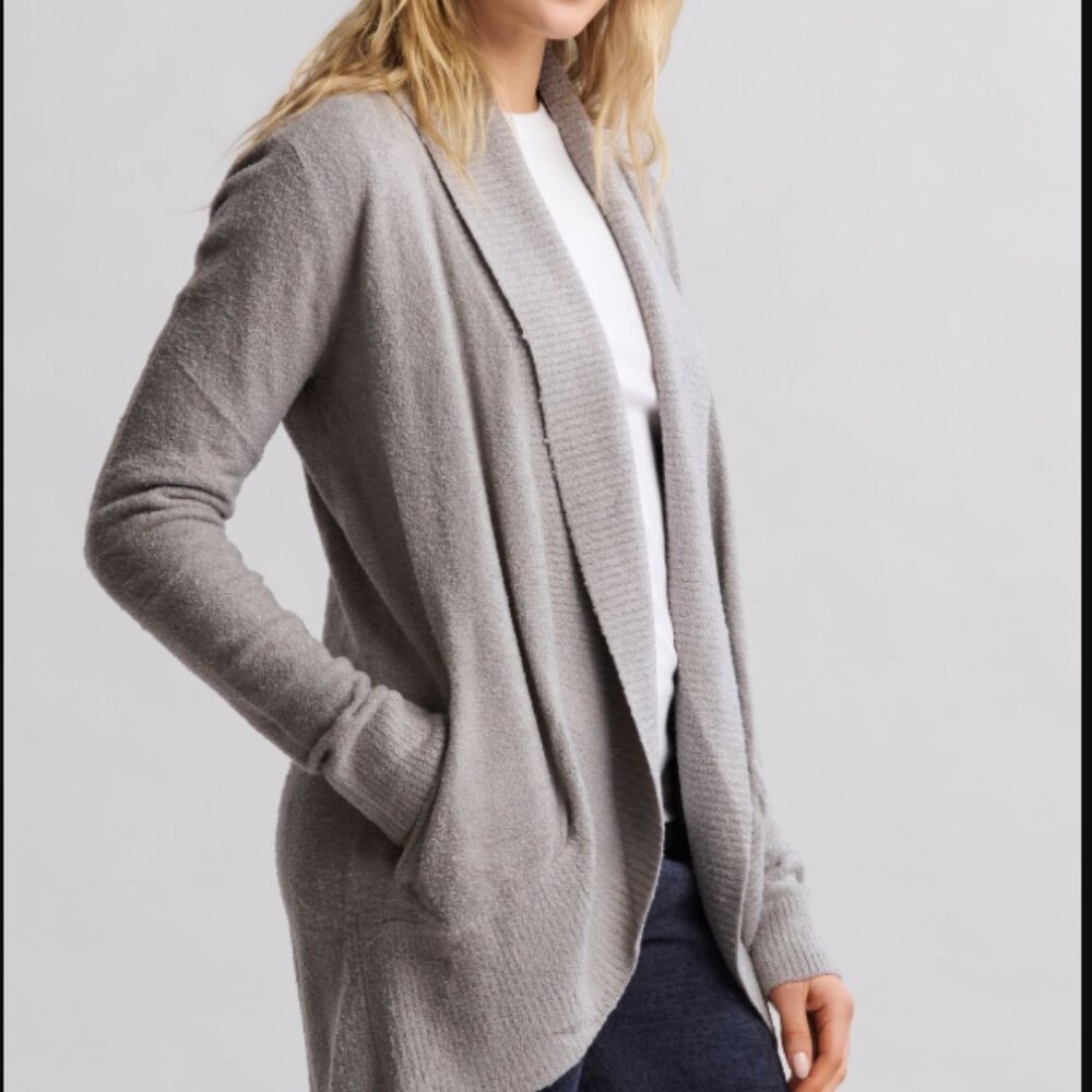 Barefoot Dreams CozyChic Lite Circle Cardigan Womens Sz S Dove Gray Open Sweater